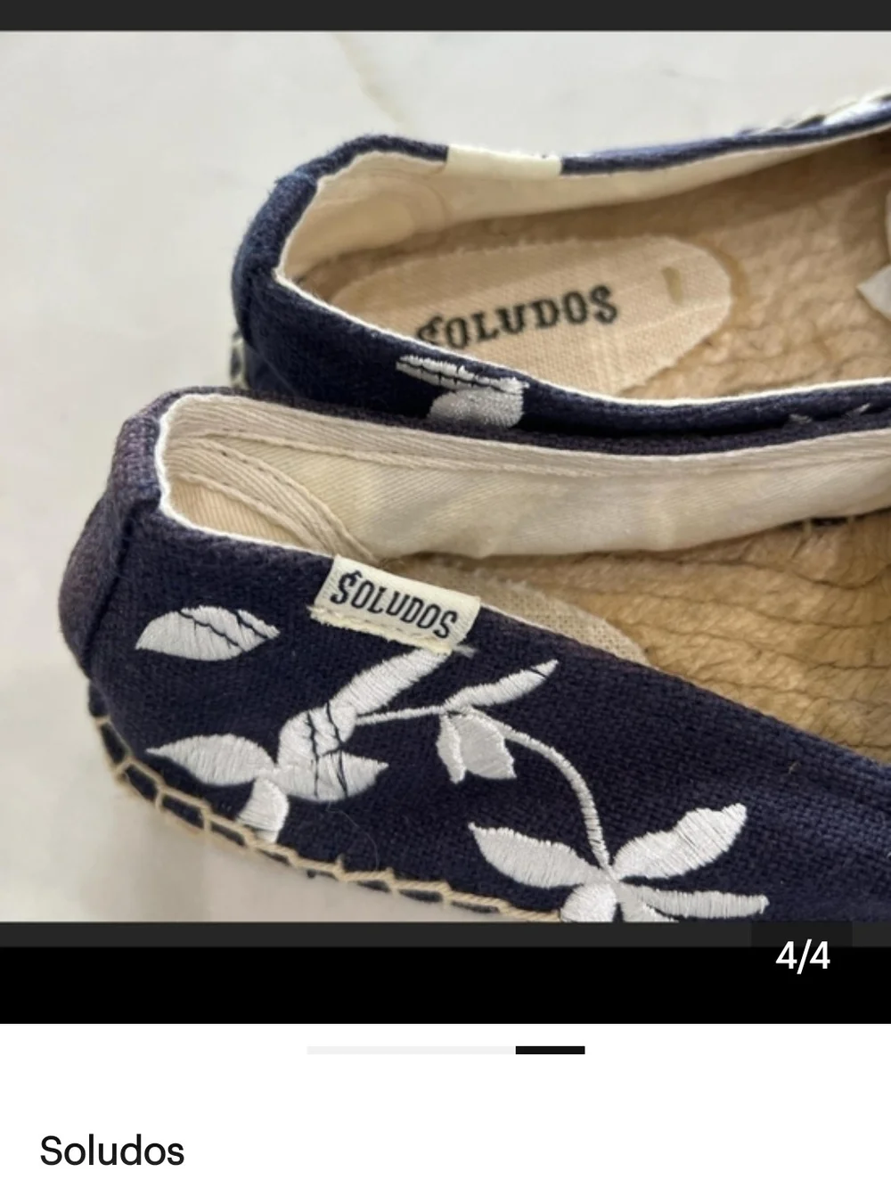 Soludos Navy Canvas Espadrilles with White Floral Embroidery